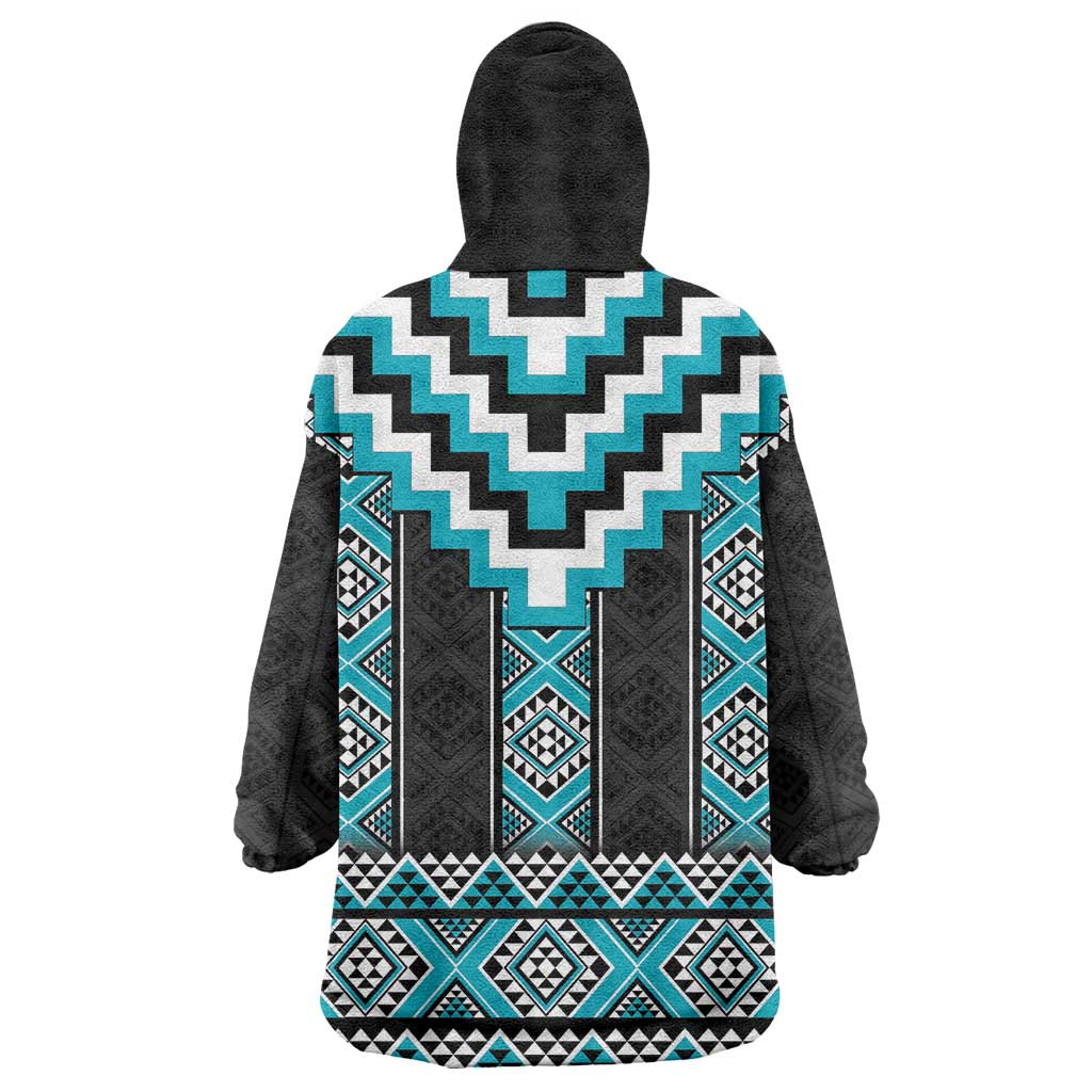Turquoise Taniko Pattern Aotearoa Wearable Blanket Hoodie Niho Taniwha Mix Poutama LT14 - Polynesian Pride