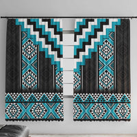 Turquoise Taniko Pattern Aotearoa Window Curtain Niho Taniwha Mix Poutama LT14 With Hooks Turquoise - Polynesian Pride