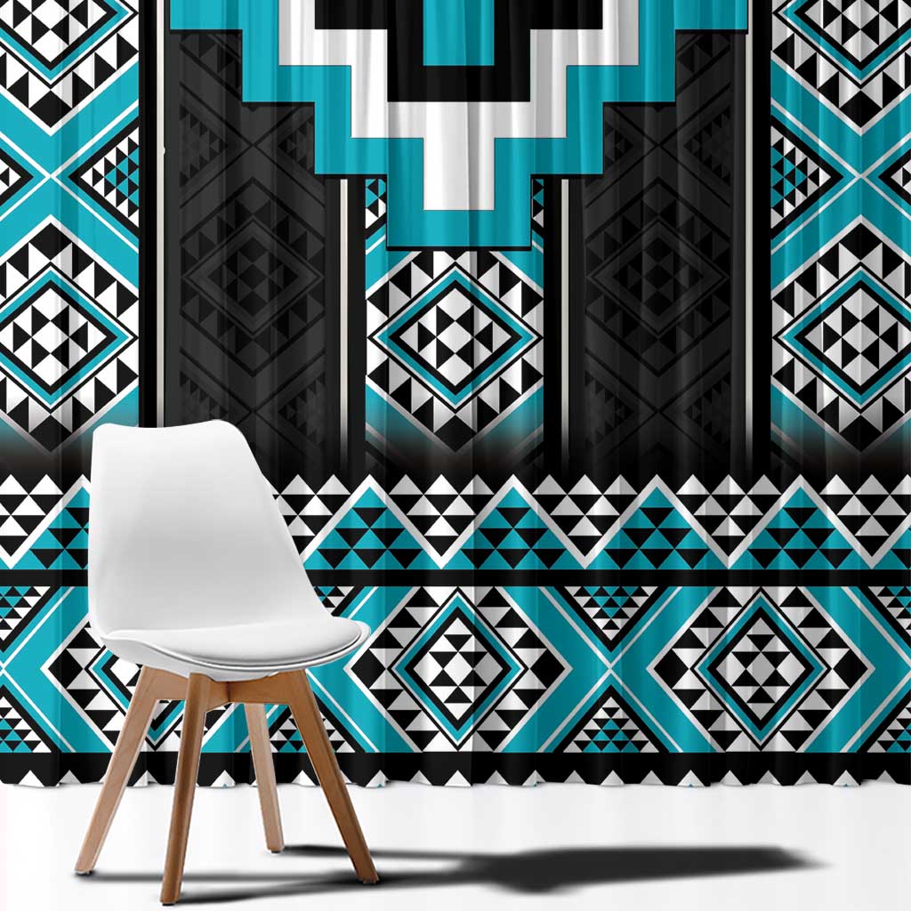 Turquoise Taniko Pattern Aotearoa Window Curtain Niho Taniwha Mix Poutama LT14 - Polynesian Pride