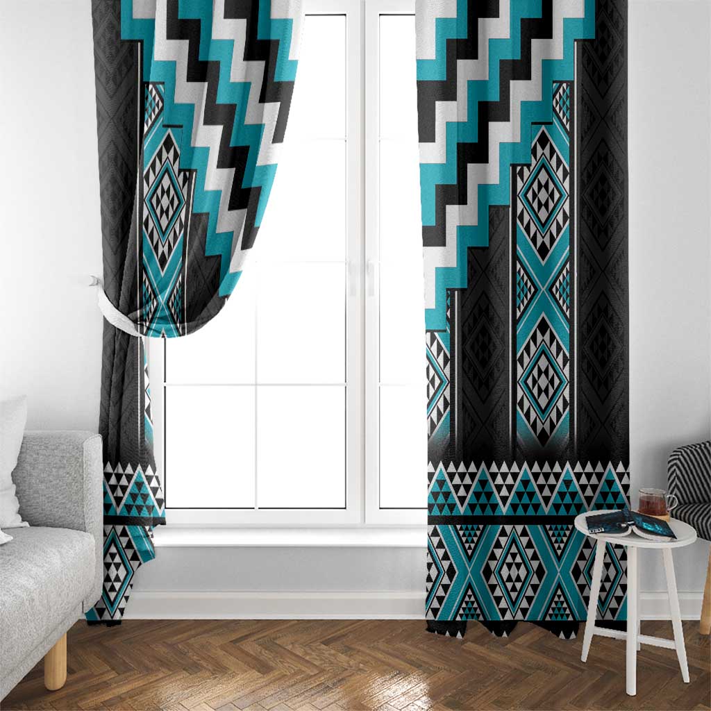 Turquoise Taniko Pattern Aotearoa Window Curtain Niho Taniwha Mix Poutama LT14 - Polynesian Pride