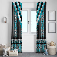 Turquoise Taniko Pattern Aotearoa Window Curtain Niho Taniwha Mix Poutama LT14 - Polynesian Pride