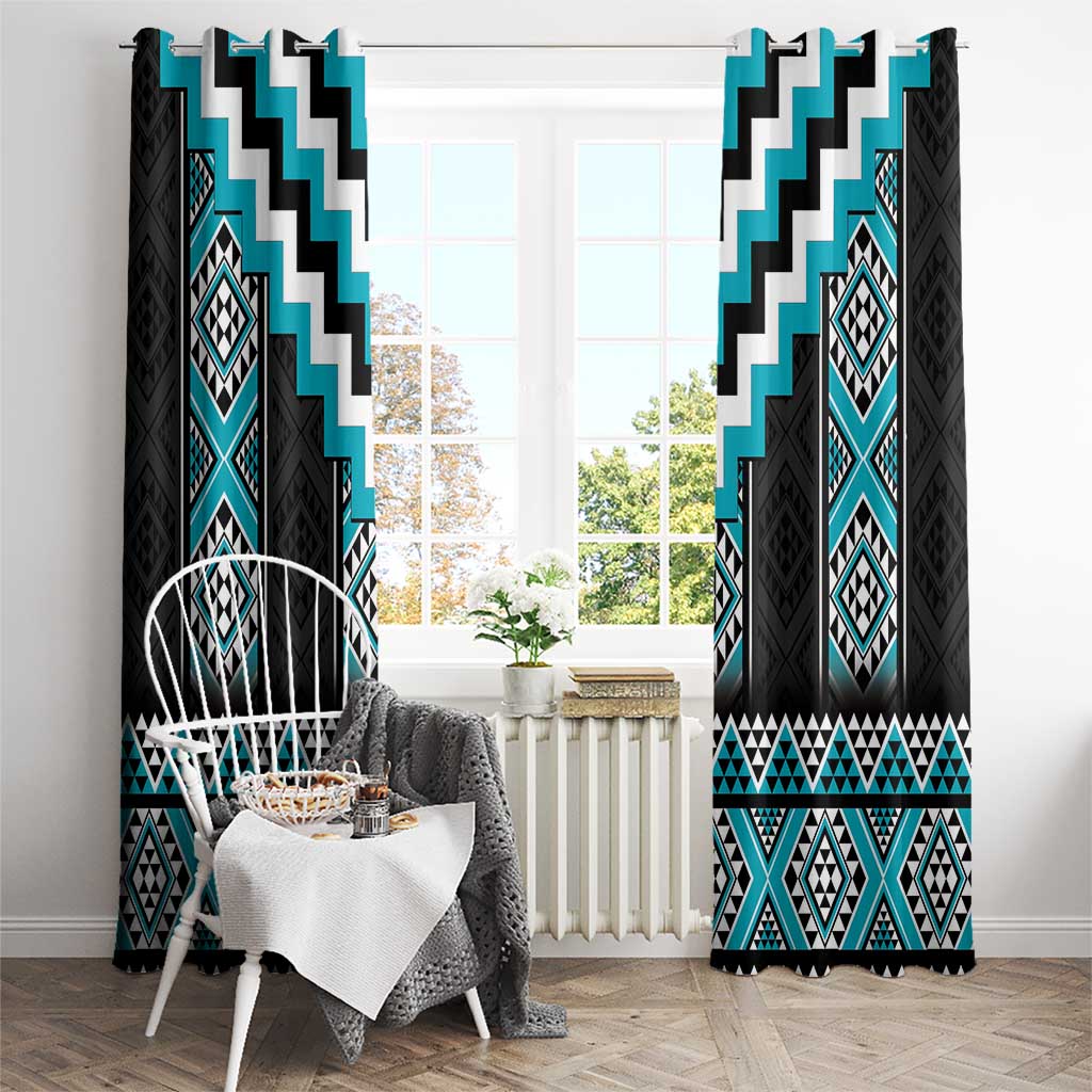 Turquoise Taniko Pattern Aotearoa Window Curtain Niho Taniwha Mix Poutama LT14 - Polynesian Pride