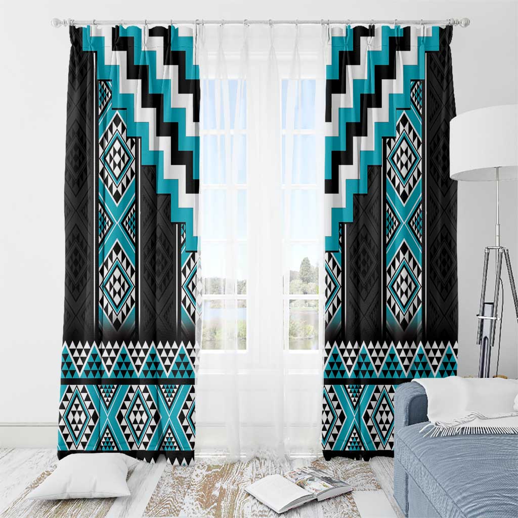 Turquoise Taniko Pattern Aotearoa Window Curtain Niho Taniwha Mix Poutama LT14 - Polynesian Pride
