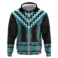 Turquoise Taniko Pattern Aotearoa Zip Hoodie Niho Taniwha Mix Poutama LT14