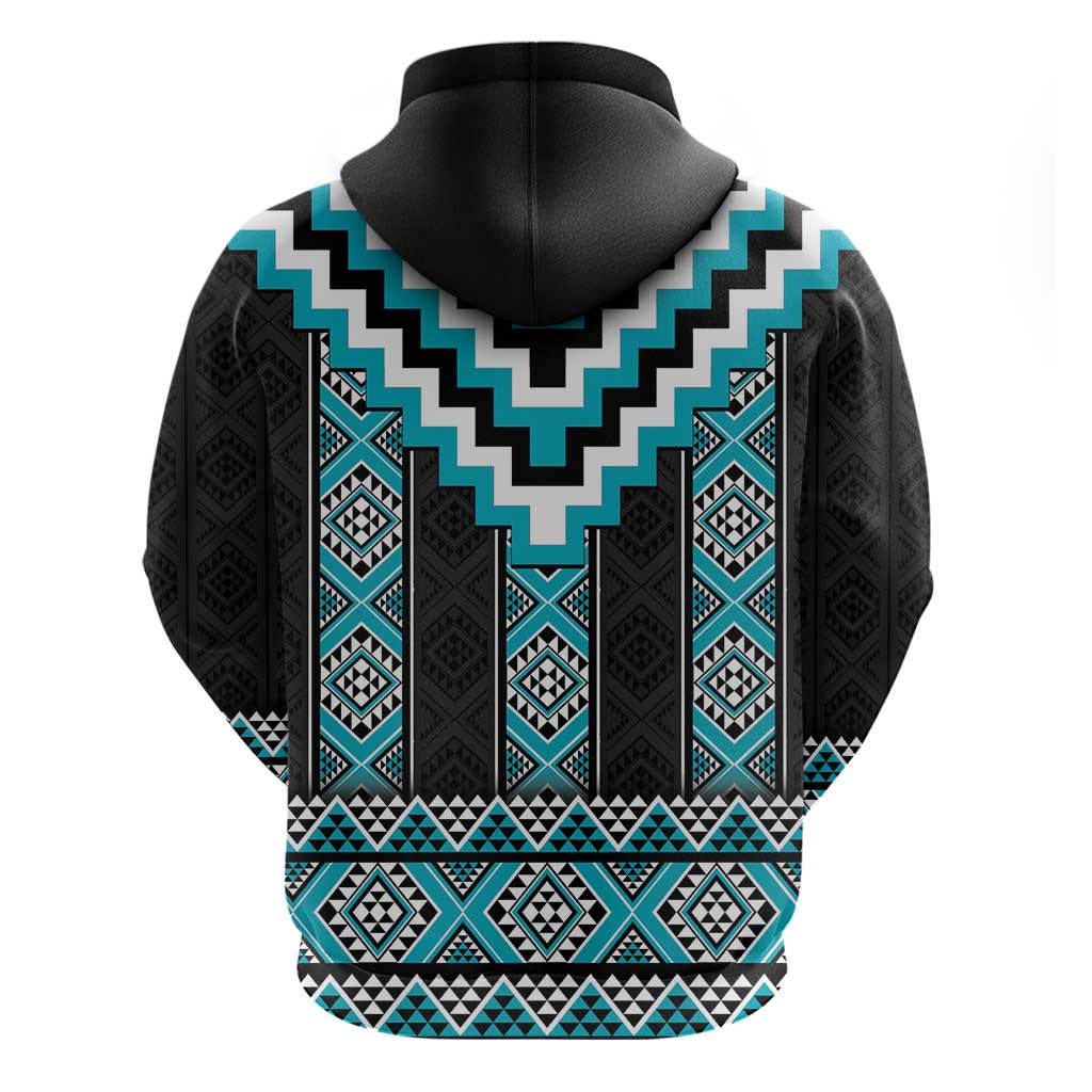 Turquoise Taniko Pattern Aotearoa Zip Hoodie Niho Taniwha Mix Poutama LT14