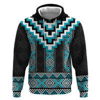 Turquoise Taniko Pattern Aotearoa Zip Hoodie Niho Taniwha Mix Poutama LT14