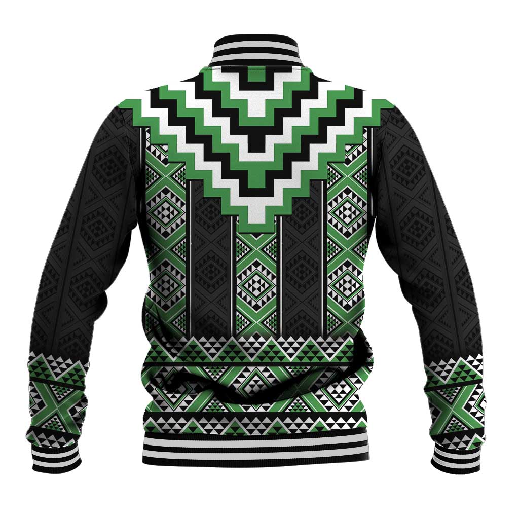 Green Taniko Pattern Aotearoa Baseball Jacket Niho Taniwha Mix Poutama LT14 - Polynesian Pride