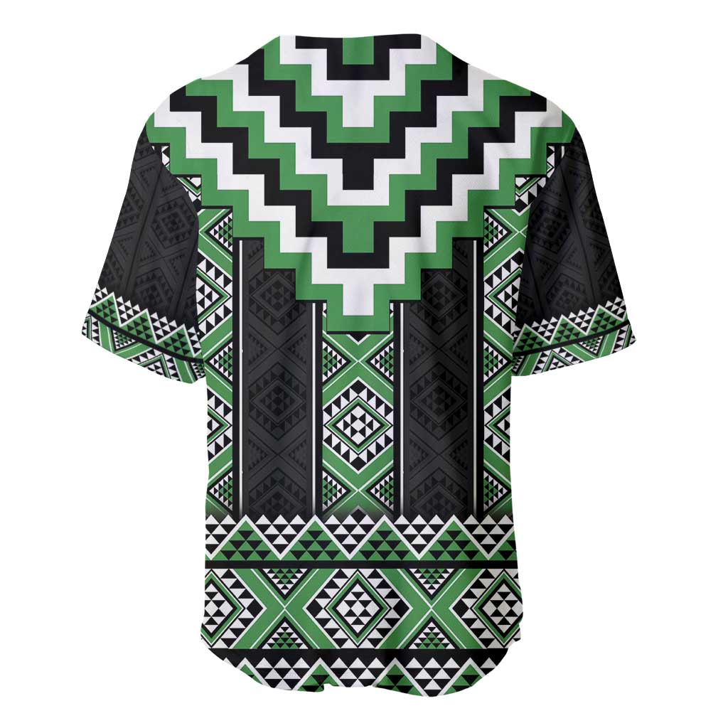 Green Taniko Pattern Aotearoa Baseball Jersey Niho Taniwha Mix Poutama LT14