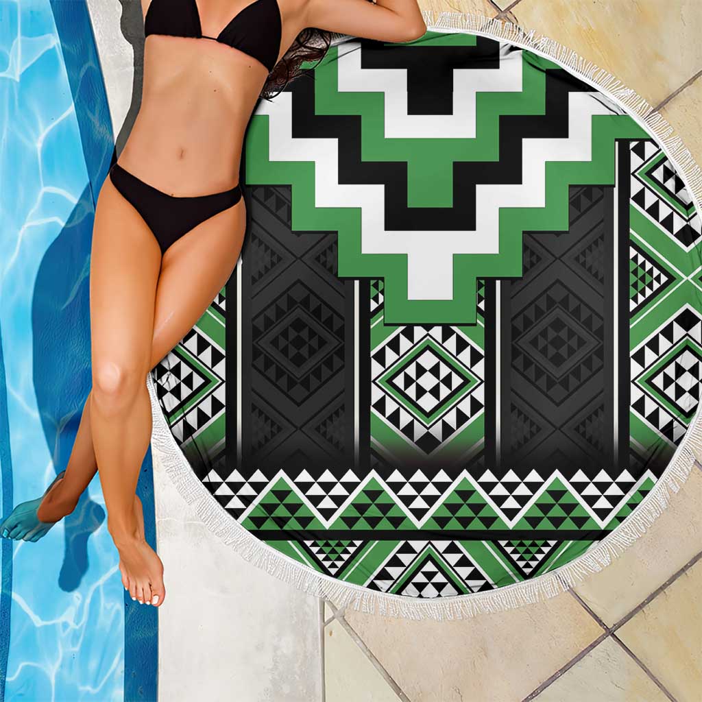 Green Taniko Pattern Aotearoa Beach Blanket Niho Taniwha Mix Poutama
