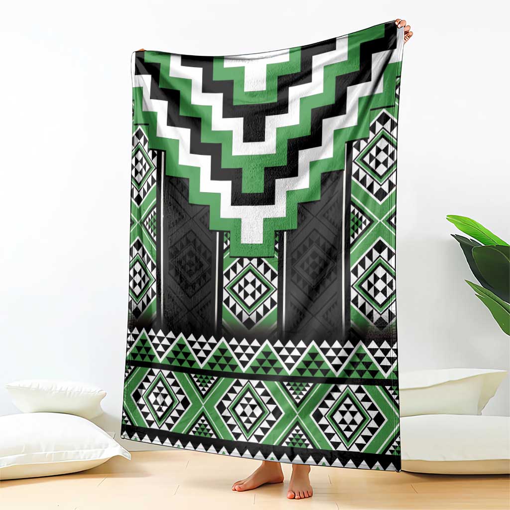 Green Taniko Pattern Aotearoa Blanket Niho Taniwha Mix Poutama LT14 - Polynesian Pride