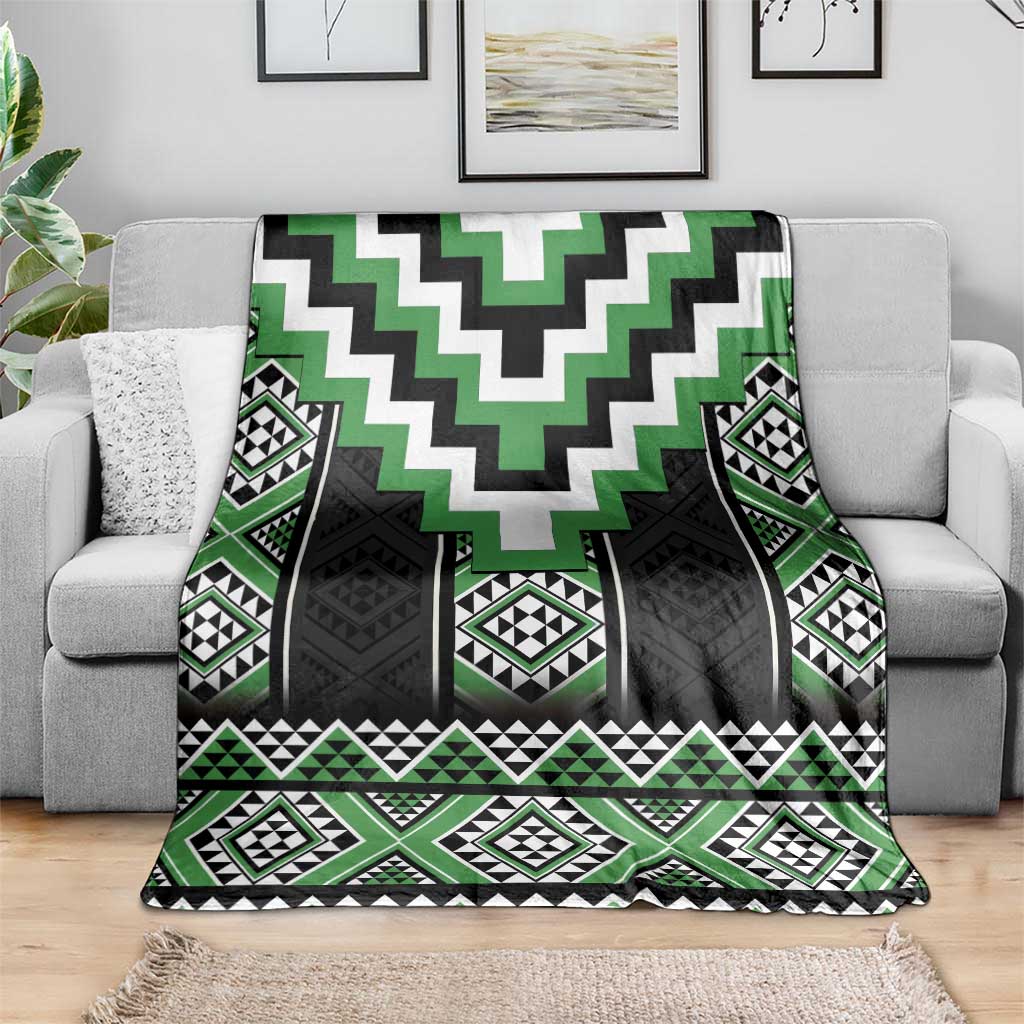 Green Taniko Pattern Aotearoa Blanket Niho Taniwha Mix Poutama LT14 - Polynesian Pride