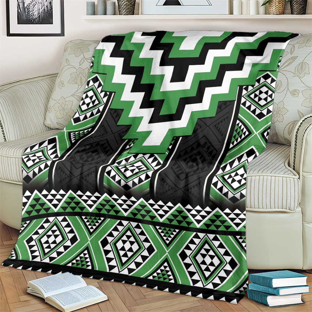 Green Taniko Pattern Aotearoa Blanket Niho Taniwha Mix Poutama LT14 - Polynesian Pride
