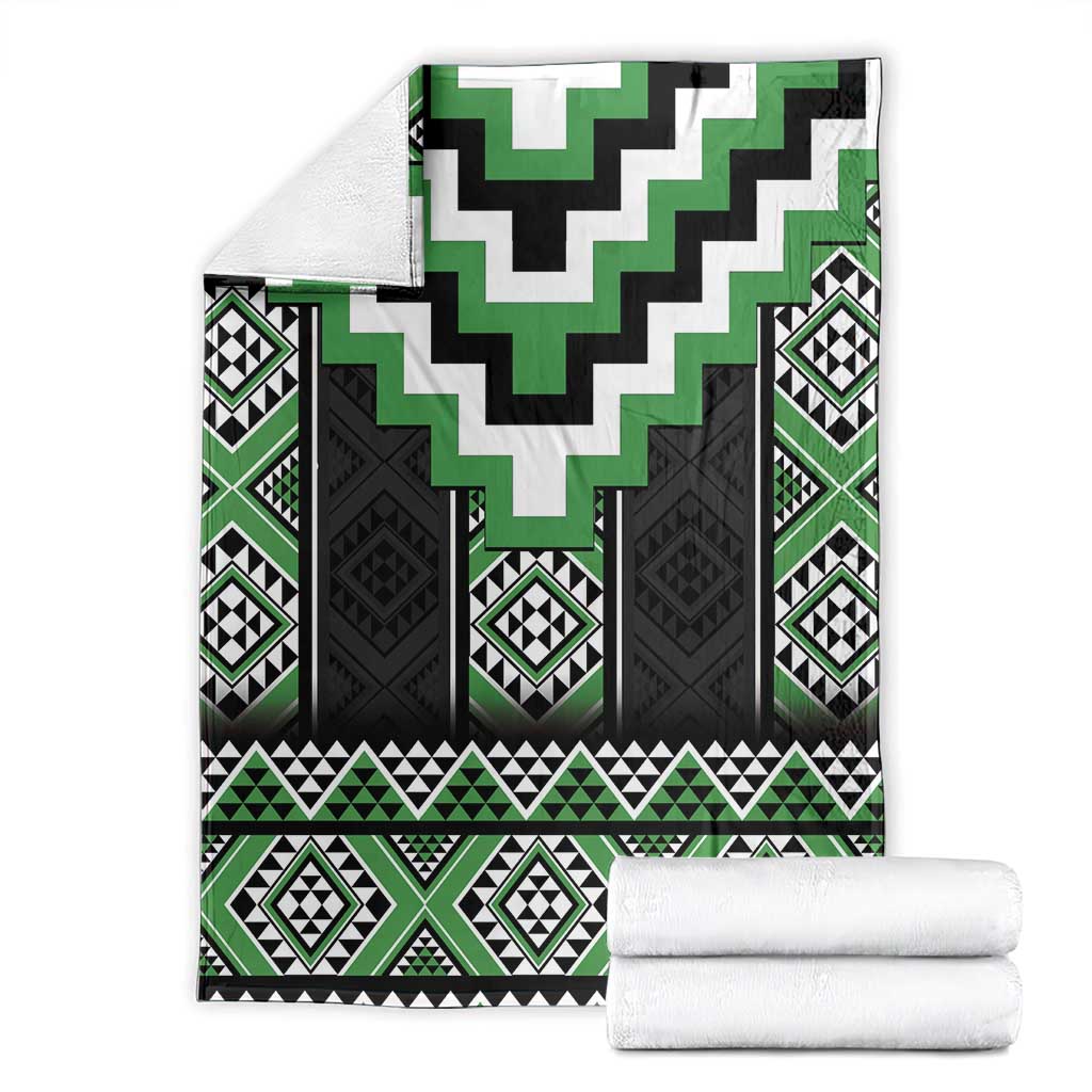 Green Taniko Pattern Aotearoa Blanket Niho Taniwha Mix Poutama LT14 - Polynesian Pride