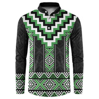 Green Taniko Pattern Aotearoa Button Sweatshirt Niho Taniwha Mix Poutama LT14 Green - Polynesian Pride