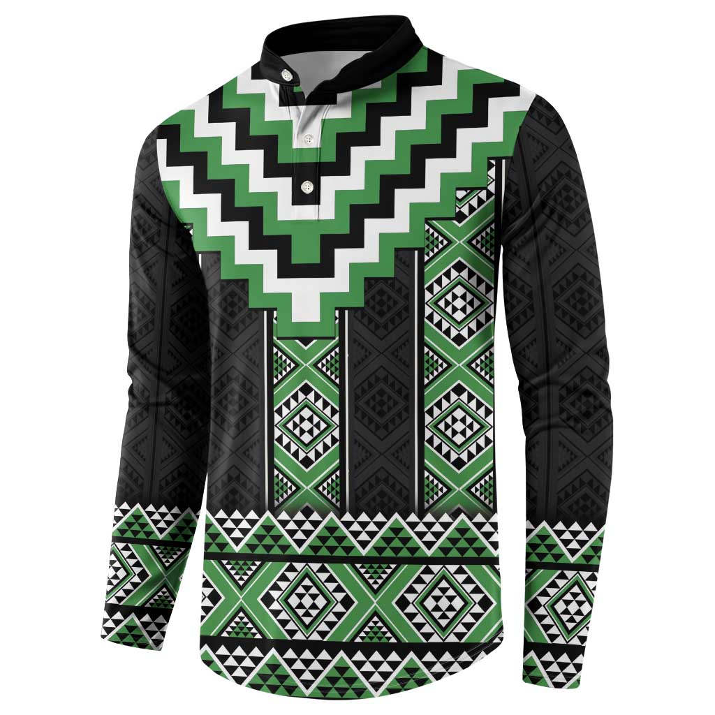 Green Taniko Pattern Aotearoa Button Sweatshirt Niho Taniwha Mix Poutama LT14 - Polynesian Pride