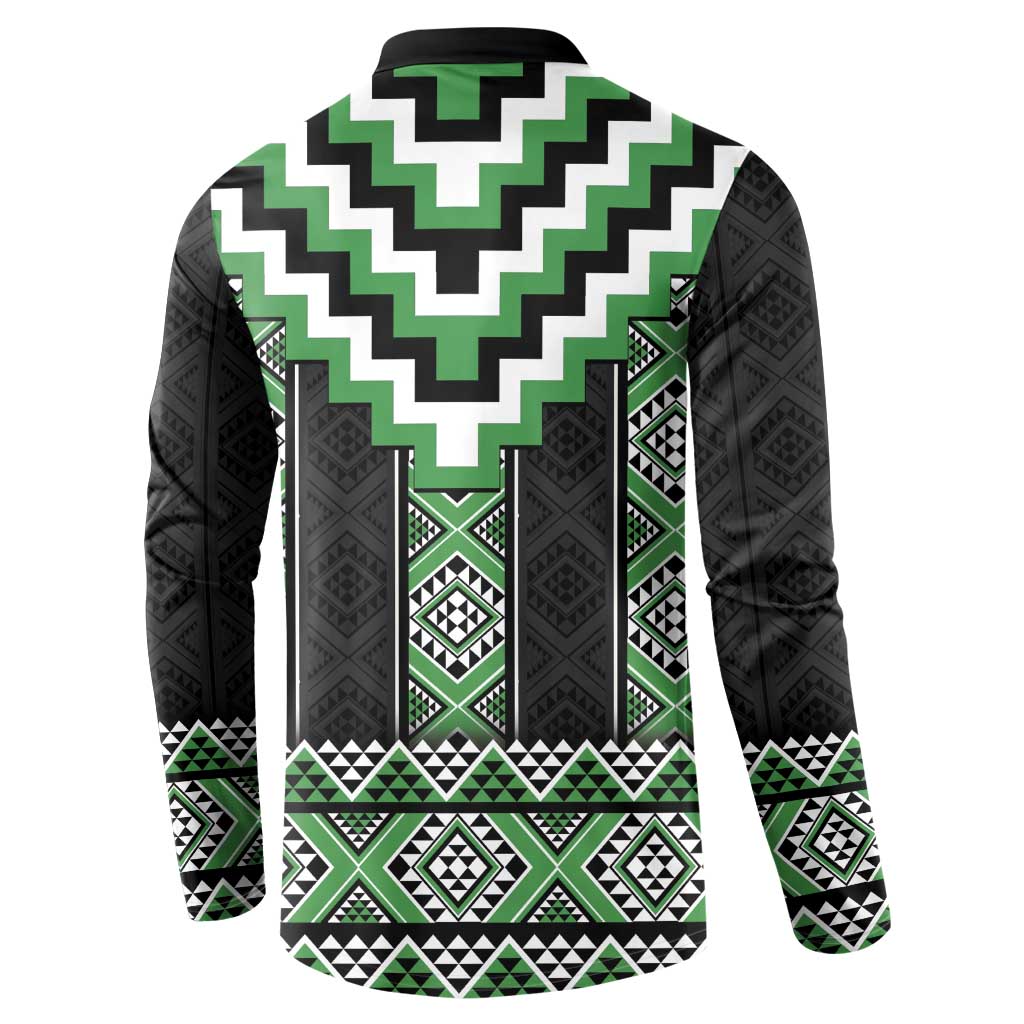 Green Taniko Pattern Aotearoa Button Sweatshirt Niho Taniwha Mix Poutama LT14 - Polynesian Pride