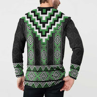 Green Taniko Pattern Aotearoa Button Sweatshirt Niho Taniwha Mix Poutama LT14 - Polynesian Pride
