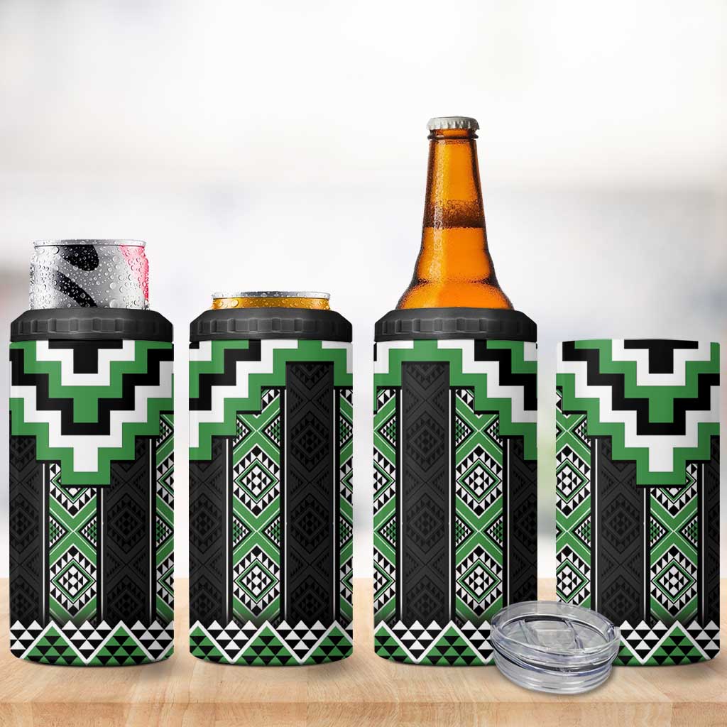 Green Taniko Pattern Aotearoa 4 in 1 Can Cooler Tumbler Niho Taniwha Mix Poutama LT14 - Polynesian Pride