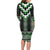 Green Taniko Pattern Aotearoa Family Matching Long Sleeve Bodycon Dress and Hawaiian Shirt Niho Taniwha Mix Poutama LT14