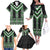 Green Taniko Pattern Aotearoa Family Matching Off The Shoulder Long Sleeve Dress and Hawaiian Shirt Niho Taniwha Mix Poutama LT14