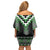 Green Taniko Pattern Aotearoa Family Matching Off Shoulder Short Dress and Hawaiian Shirt Niho Taniwha Mix Poutama LT14