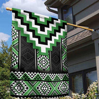 Green Taniko Pattern Aotearoa Garden Flag Niho Taniwha Mix Poutama LT14 - Polynesian Pride