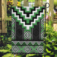 Green Taniko Pattern Aotearoa Garden Flag Niho Taniwha Mix Poutama LT14 Garden Flag Green - Polynesian Pride