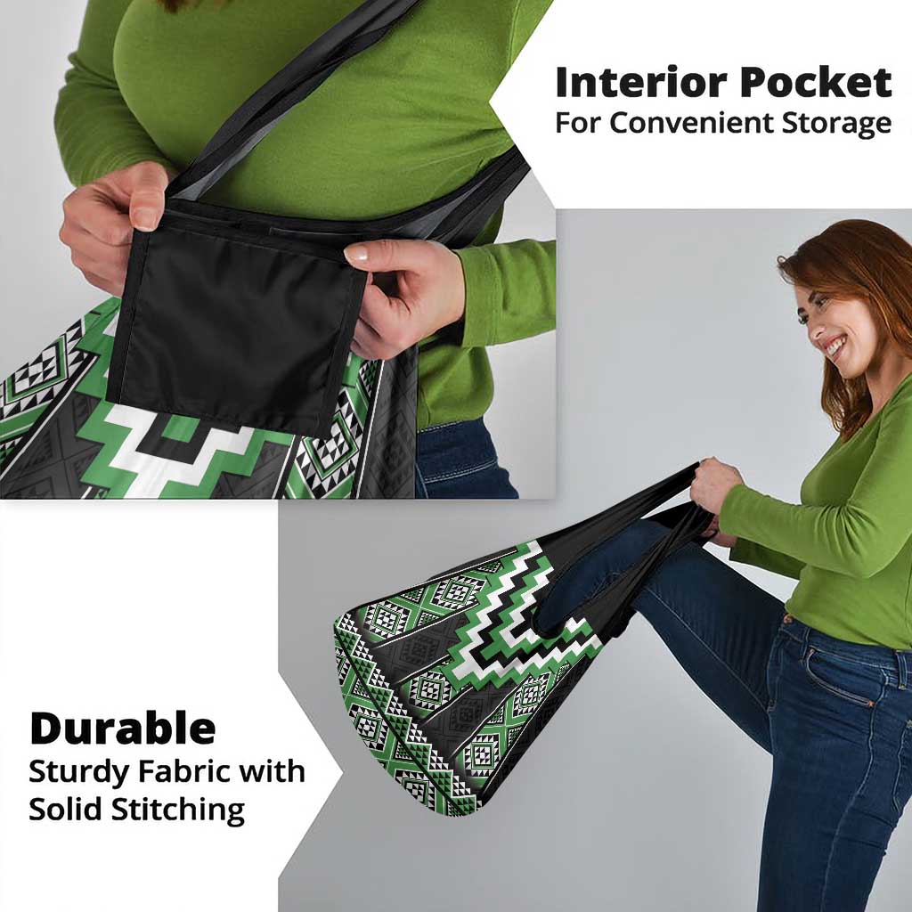 Green Taniko Pattern Aotearoa Grocery Bag Niho Taniwha Mix Poutama