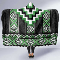 Green Taniko Pattern Aotearoa Hooded Blanket Niho Taniwha Mix Poutama