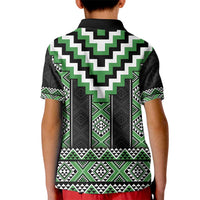 Green Taniko Pattern Aotearoa Kid Polo Shirt Niho Taniwha Mix Poutama LT14