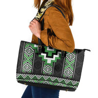 Green Taniko Pattern Aotearoa Leather Tote Bag Niho Taniwha Mix Poutama LT14 Green - Polynesian Pride