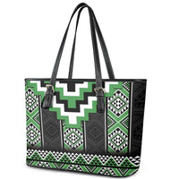 Green Taniko Pattern Aotearoa Leather Tote Bag Niho Taniwha Mix Poutama LT14 - Polynesian Pride