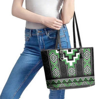 Green Taniko Pattern Aotearoa Leather Tote Bag Niho Taniwha Mix Poutama LT14 - Polynesian Pride