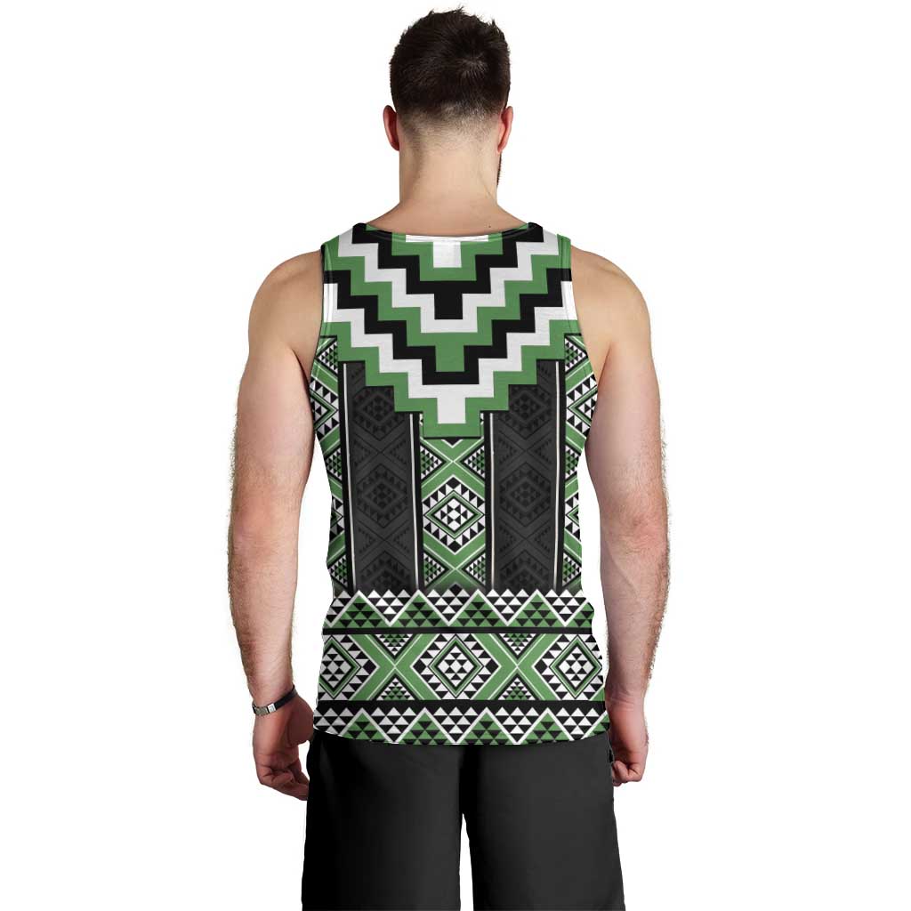 Green Taniko Pattern Aotearoa Men Tank Top Niho Taniwha Mix Poutama LT14 - Polynesian Pride