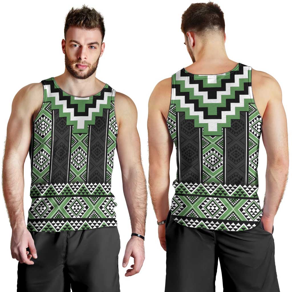 Green Taniko Pattern Aotearoa Men Tank Top Niho Taniwha Mix Poutama LT14 - Polynesian Pride