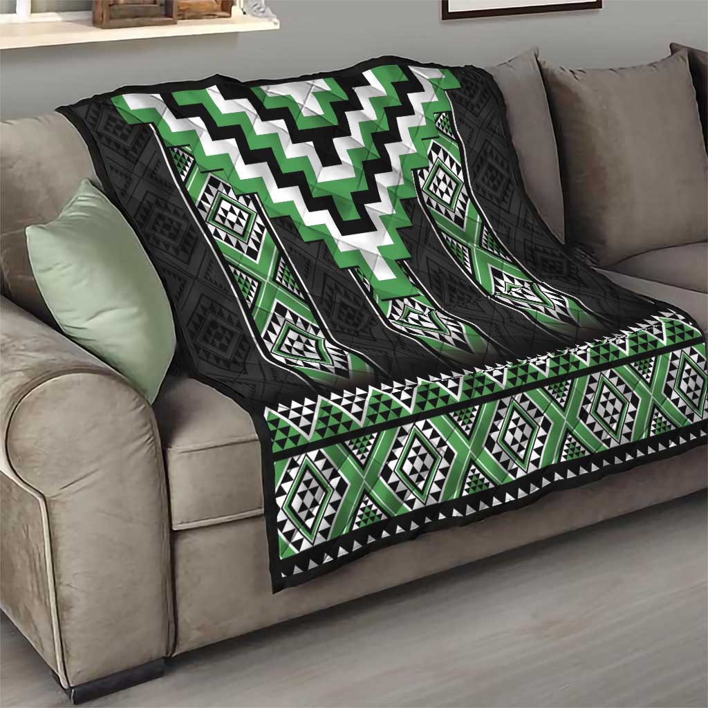 Green Taniko Pattern Aotearoa Quilt Niho Taniwha Mix Poutama