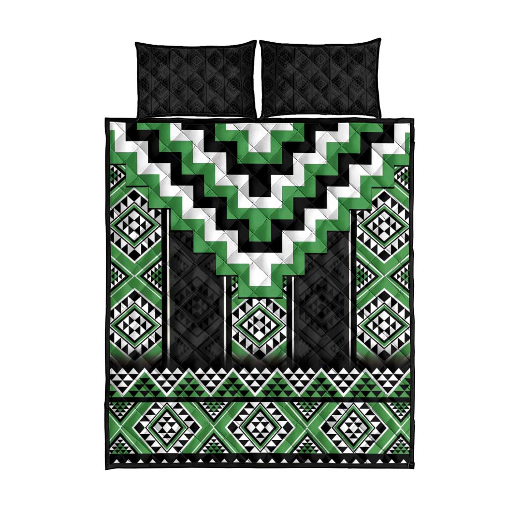 Green Taniko Pattern Aotearoa Quilt Bed Set Niho Taniwha Mix Poutama LT14 - Polynesian Pride