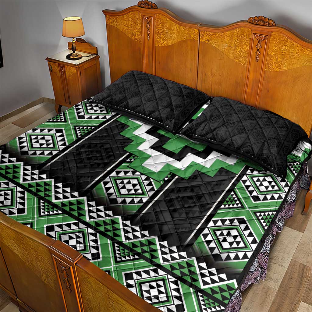 Green Taniko Pattern Aotearoa Quilt Bed Set Niho Taniwha Mix Poutama LT14 - Polynesian Pride