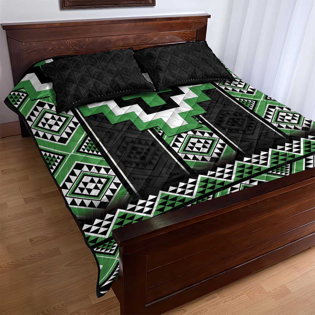 Green Taniko Pattern Aotearoa Quilt Bed Set Niho Taniwha Mix Poutama LT14 - Polynesian Pride