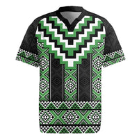 Green Taniko Pattern Aotearoa Rugby Jersey Niho Taniwha Mix Poutama LT14 Green - Polynesian Pride