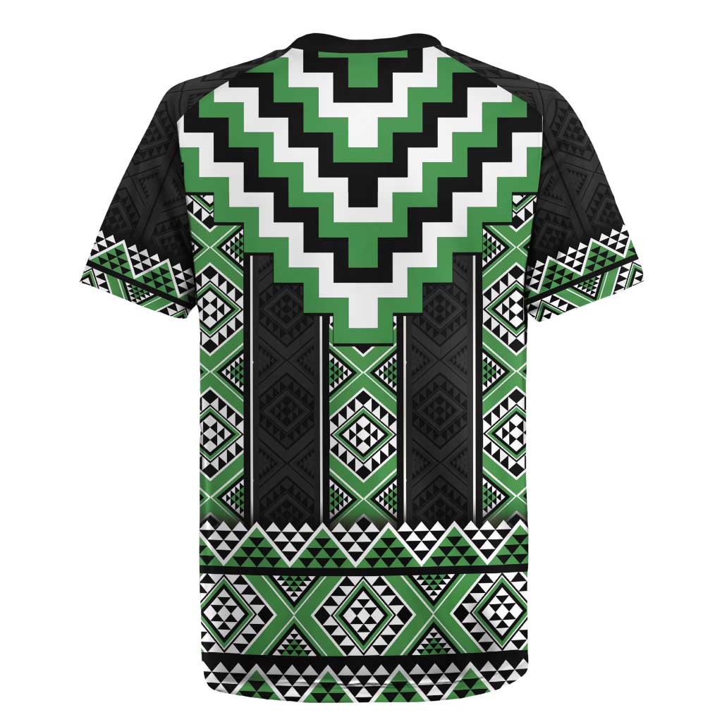 Green Taniko Pattern Aotearoa Rugby Jersey Niho Taniwha Mix Poutama LT14 - Polynesian Pride