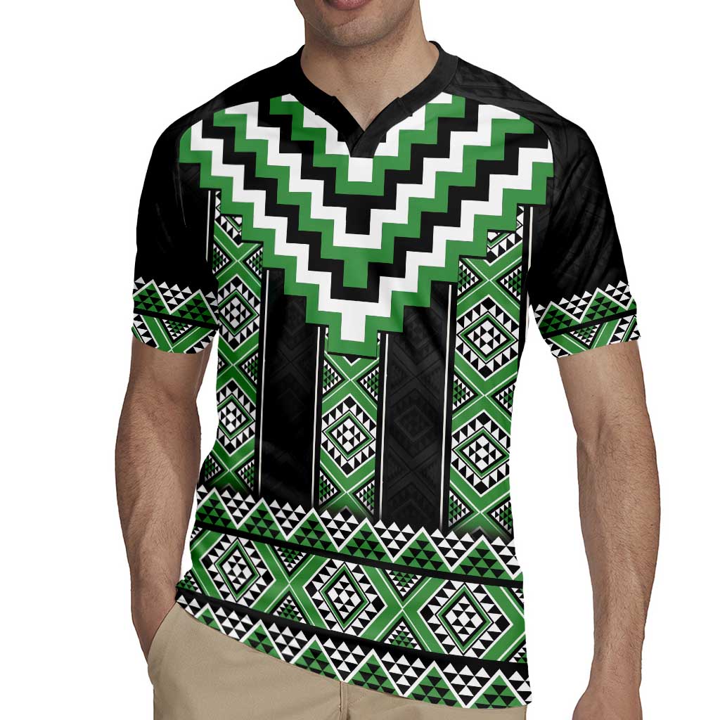 Green Taniko Pattern Aotearoa Rugby Jersey Niho Taniwha Mix Poutama LT14 - Polynesian Pride