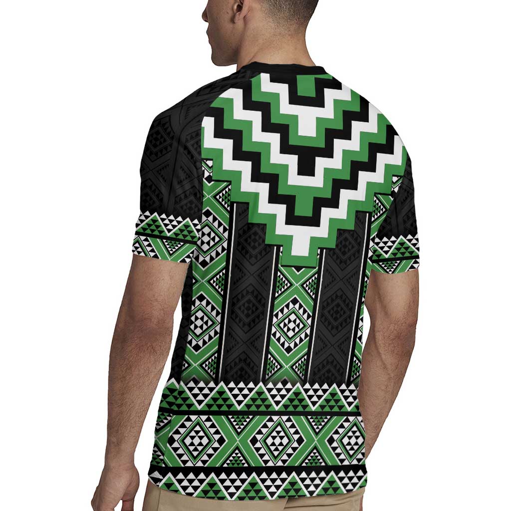 Green Taniko Pattern Aotearoa Rugby Jersey Niho Taniwha Mix Poutama LT14 - Polynesian Pride