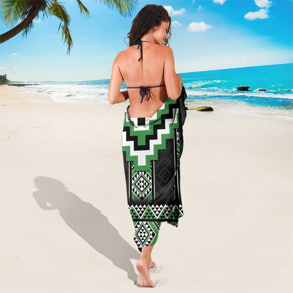 Green Taniko Pattern Aotearoa Sarong Niho Taniwha Mix Poutama