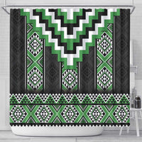 Green Taniko Pattern Aotearoa Shower Curtain Niho Taniwha Mix Poutama