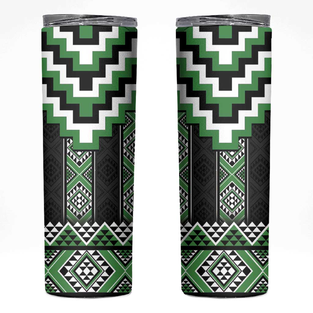 Green Taniko Pattern Aotearoa Skinny Tumbler Niho Taniwha Mix Poutama LT14