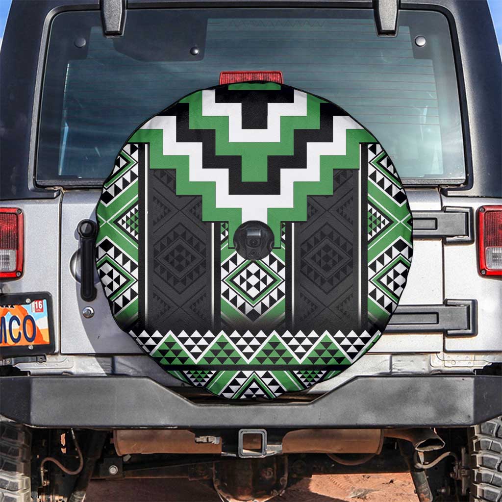 Green Taniko Pattern Aotearoa Spare Tire Cover Niho Taniwha Mix Poutama LT14 Green - Polynesian Pride
