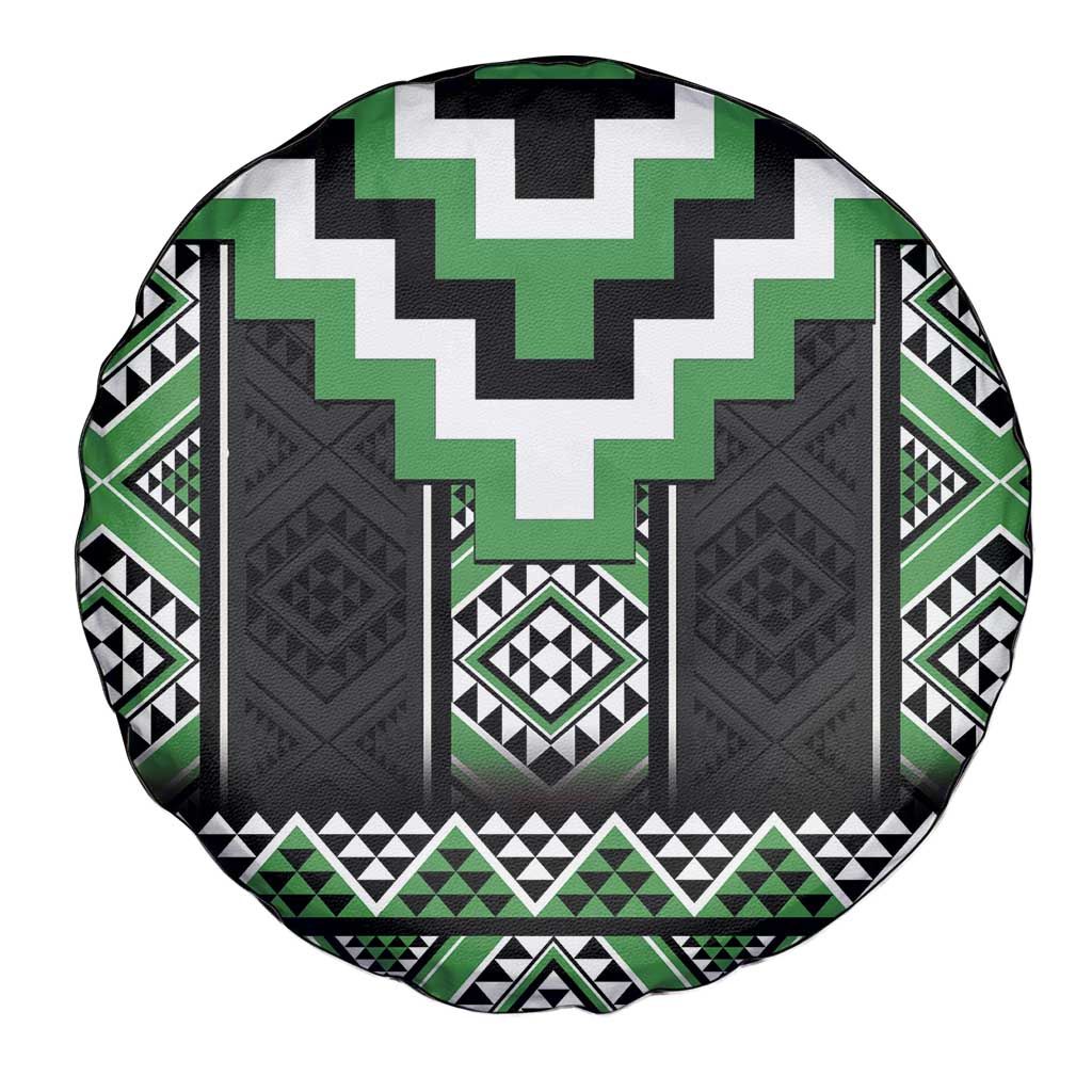 Green Taniko Pattern Aotearoa Spare Tire Cover Niho Taniwha Mix Poutama LT14 - Polynesian Pride