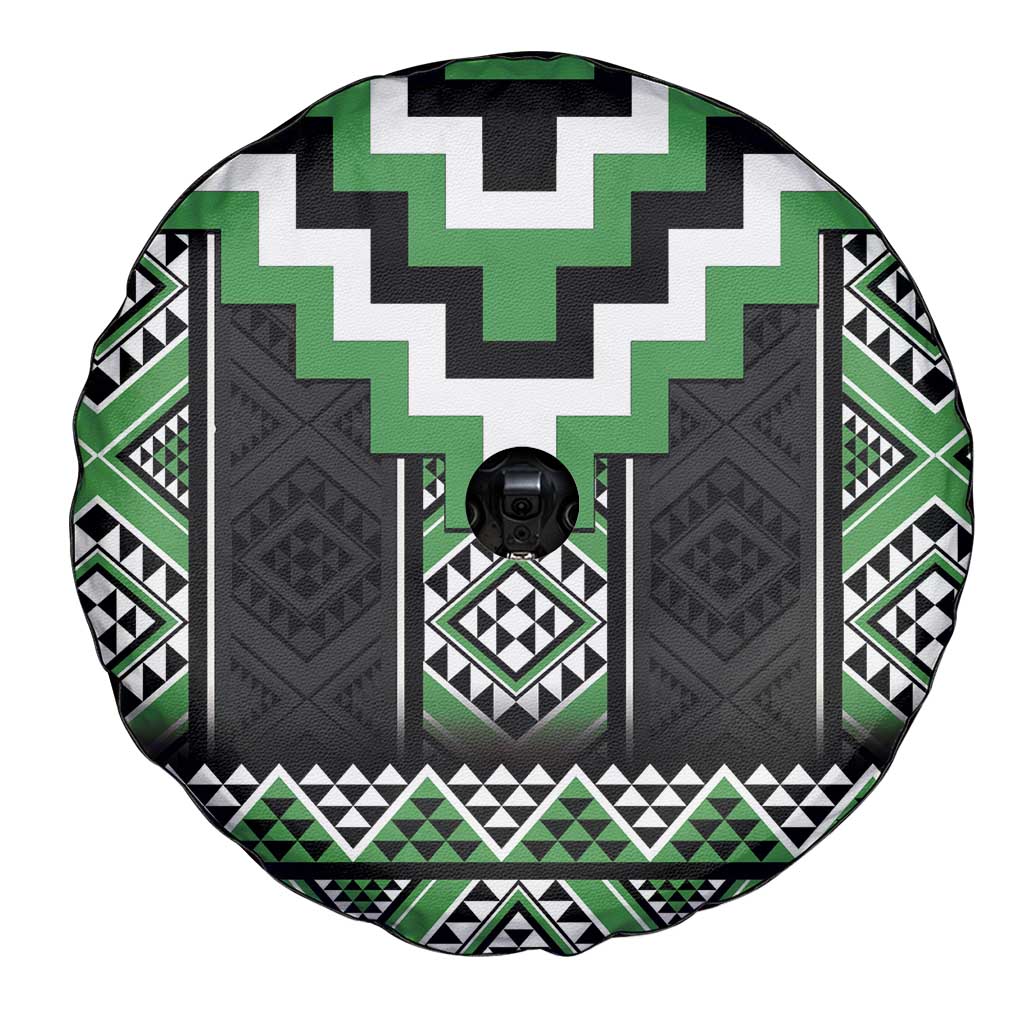 Green Taniko Pattern Aotearoa Spare Tire Cover Niho Taniwha Mix Poutama LT14 - Polynesian Pride