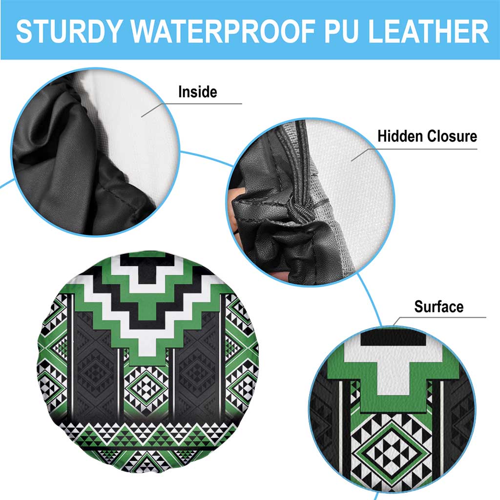 Green Taniko Pattern Aotearoa Spare Tire Cover Niho Taniwha Mix Poutama LT14 - Polynesian Pride